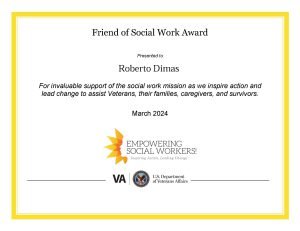 certificate image Friend of Social Work Award_Roberto Dimas